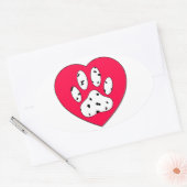Sticker Ovale Empreinte de patte dalmate dans le coeur rouge (Enveloppe)