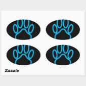 Sticker Ovale Empreinte de patte de chien de Néon Bleu (Feuille)