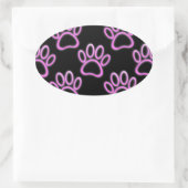Sticker Ovale Empreinte de patte de chien de Néon rose (Sac)