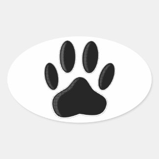 Sticker Ovale Empreinte de patte de chien noir avec effet de pap