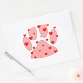 Sticker Ovale Empreinte de patte rose aux coeurs (Enveloppe)