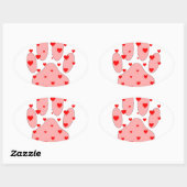 Sticker Ovale Empreinte de patte rose aux coeurs (Feuille)