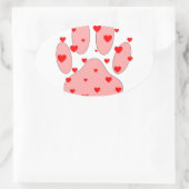 Sticker Ovale Empreinte de patte rose aux coeurs (Sac)