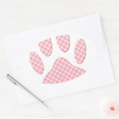 Sticker Ovale Empreinte de patte Tartan Rose Et Blanc (Enveloppe)