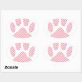 Sticker Ovale Empreinte de patte Tartan Rose Et Blanc (Feuille)