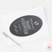 Sticker Ovale Empreintes baby shower Invité Favoriser Bleu (Enveloppe)