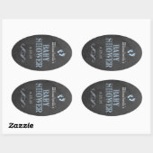 Sticker Ovale Empreintes baby shower Invité Favoriser Bleu (Feuille)