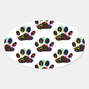 Sticker Ovale Empreintes de pattes Confetti Et Motif Party Strea