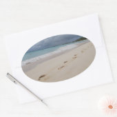 Sticker Ovale Empreintes sur Sand Beach (Enveloppe)