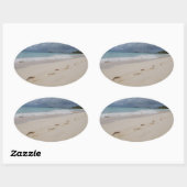Sticker Ovale Empreintes sur Sand Beach (Feuille)
