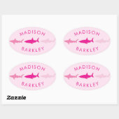 Sticker Ovale Enfants mignonnes de requin (Feuille)