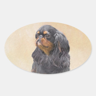 Sticker Ovale English Toy Spaniel Peinture Animal Art original