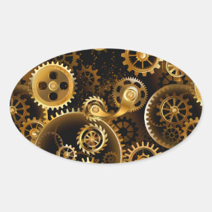 Sticker Ovale Engrenages en laiton Steampunk sans soudure
