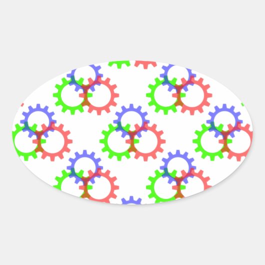 Sticker Ovale Engrenages rouges, verts et bleus (Devant)