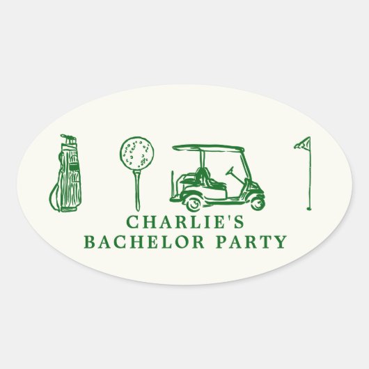 Sticker Ovale enterrement de vie de garçon au golf (Devant)