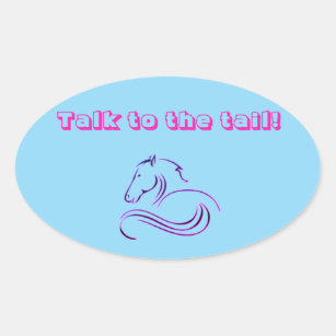 Sticker Ovale Entretien bleu mignon de filles au cheval/au poney