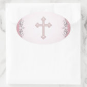 Sticker Ovale Enveloppe de fleurs en damas rose croix (Sac)