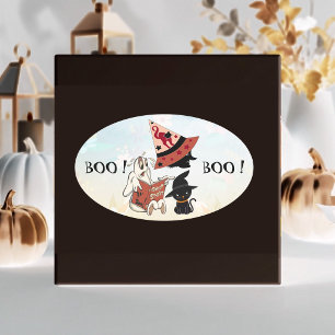 Sticker Ovale Équipage Boo Chapeau de Sorcière de Chat Noir Livr