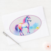 Sticker Ovale Esprit coloré Poney 2 (Enveloppe)