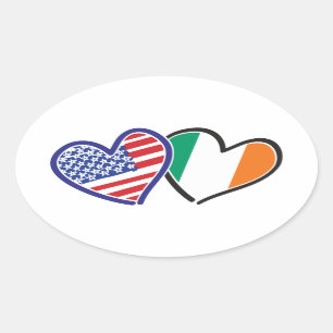 Sticker Ovale États-Unis Irlande Coeur Flags
