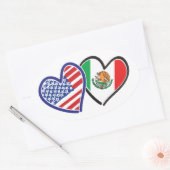 Sticker Ovale États-Unis Mexique Coeur Flags (Enveloppe)