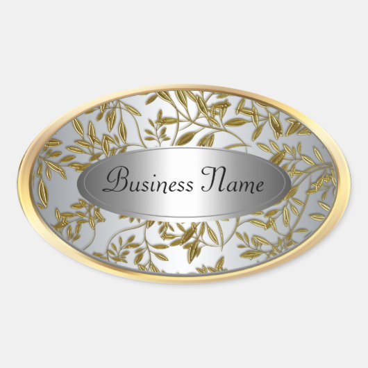 Sticker ovale Étiquette Black Silver Gold Floral (Devant)