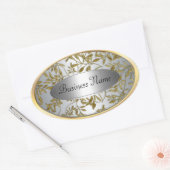 Sticker ovale Étiquette Black Silver Gold Floral (Enveloppe)