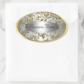 Sticker ovale Étiquette Black Silver Gold Floral (Sac)