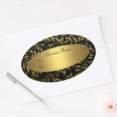 Sticker ovale Étiquette de adresse Black Gold Flor (Enveloppe)