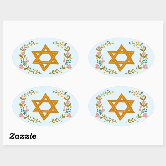 Sticker Ovale Étoile de David Dessiné à la main (Feuille)