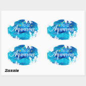 Sticker Ovale Etoiles or Zodiac Aquarius Blue Aquarelle (Feuille)