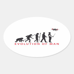 Sticker Ovale évolution de l'homme contrôlant le drone