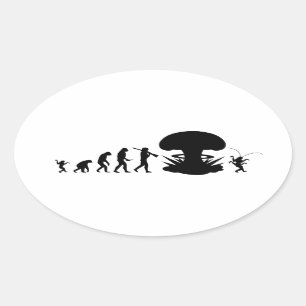 Sticker Ovale Evolution de l'homme et du cafard amusant Graphiqu