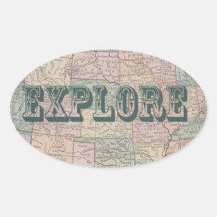 Sticker Ovale Explorer - Guillemets de carte Vintages
