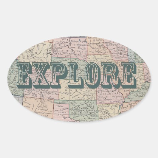 Sticker Ovale Explorer - Guillemets de carte Vintages (Devant)