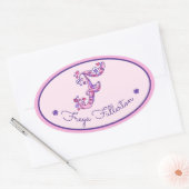 Sticker Ovale F lettre monogramme personnalisé filles nom rose a (Enveloppe)
