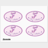 Sticker Ovale F lettre monogramme personnalisé filles nom rose a (Feuille)
