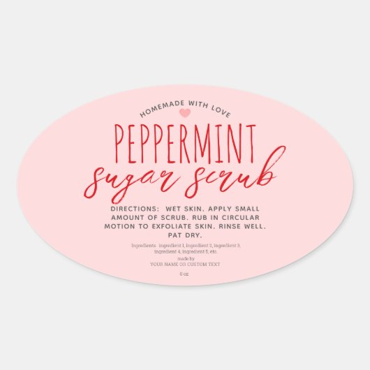 Sticker Ovale Fabriqué Maison Avec Amour Pepperment Sugar Scrub  (Devant)