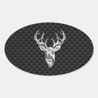 Sticker Ovale Face de cerf en argent sur impression en fibre de