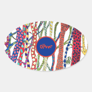 Sticker Ovale fainéant forêt coloré heureux anniversaire