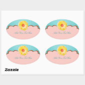 Sticker Ovale Faisée jaune sur rose et Turquoise personnalisable (Feuille)