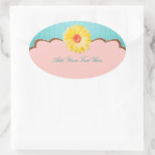 Sticker Ovale Faisée jaune sur rose et Turquoise personnalisable (Sac)