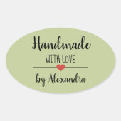 Sticker Ovale Fait à la main avec amour vert moderne (Devant)