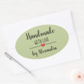 Sticker Ovale Fait à la main avec amour vert moderne (Enveloppe)