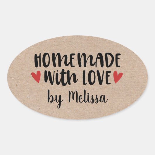 Sticker Ovale Fait Maison Avec Amour Kraft Personnalisé (Devant)