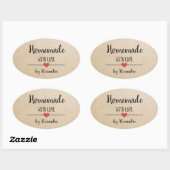 Sticker Ovale Fait maison avec amour kraft personnalisée (Feuille)