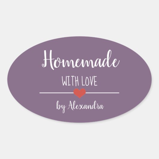 Sticker Ovale Fait maison avec amour violet personnalisé (Devant)