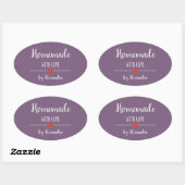 Sticker Ovale Fait maison avec amour violet personnalisé (Feuille)