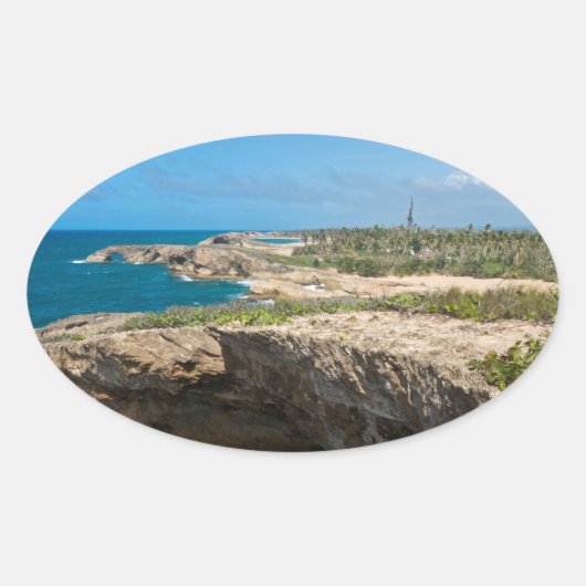 Sticker Ovale Falaises côtières et plages à Cueva del Indio (Devant)