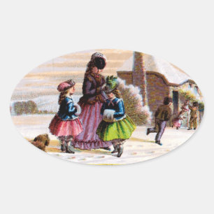 Sticker Ovale Famille Christmas